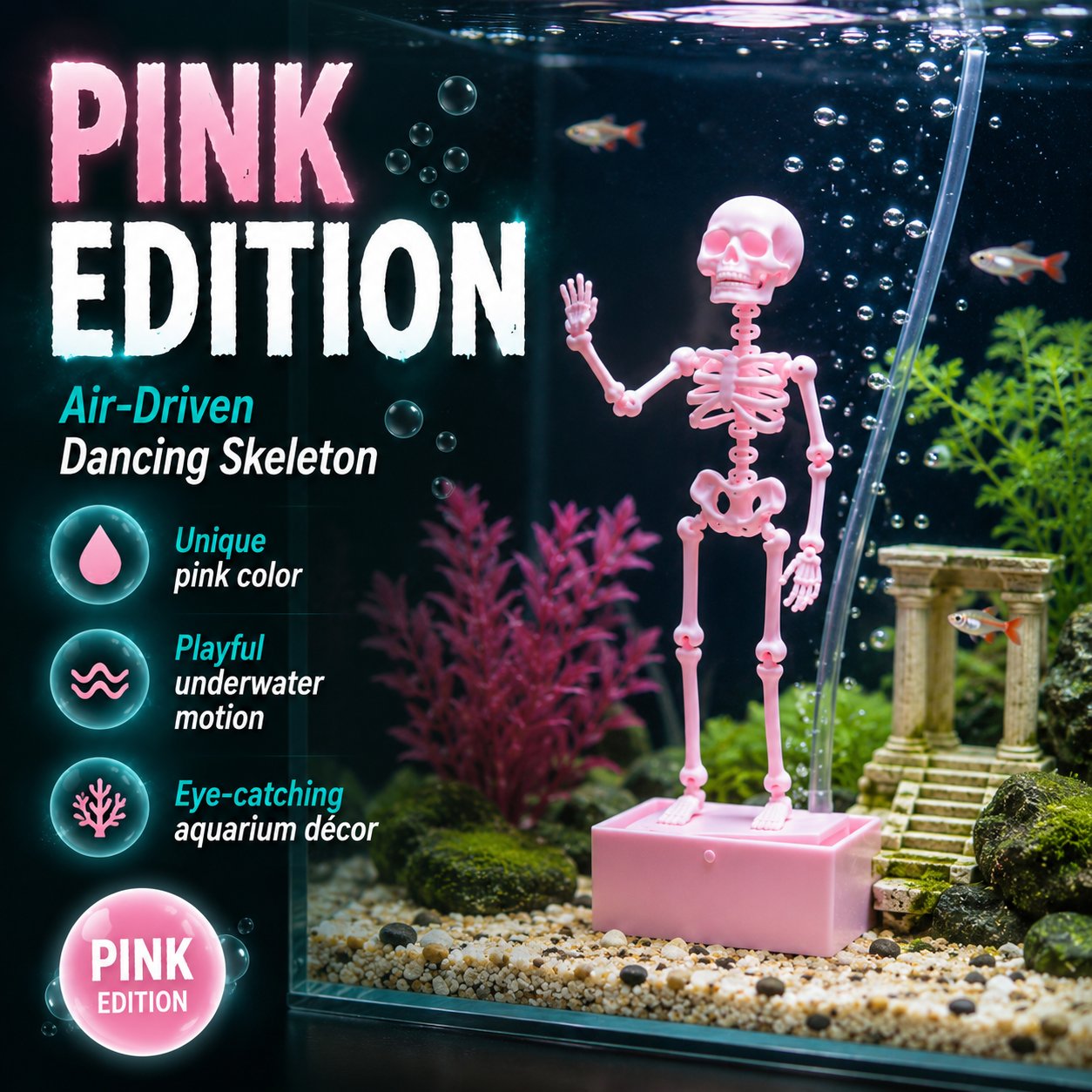 π Dancing Skeleton Aquarium Bubbler | Spooky Bubble Effect Fish Tank Decoration