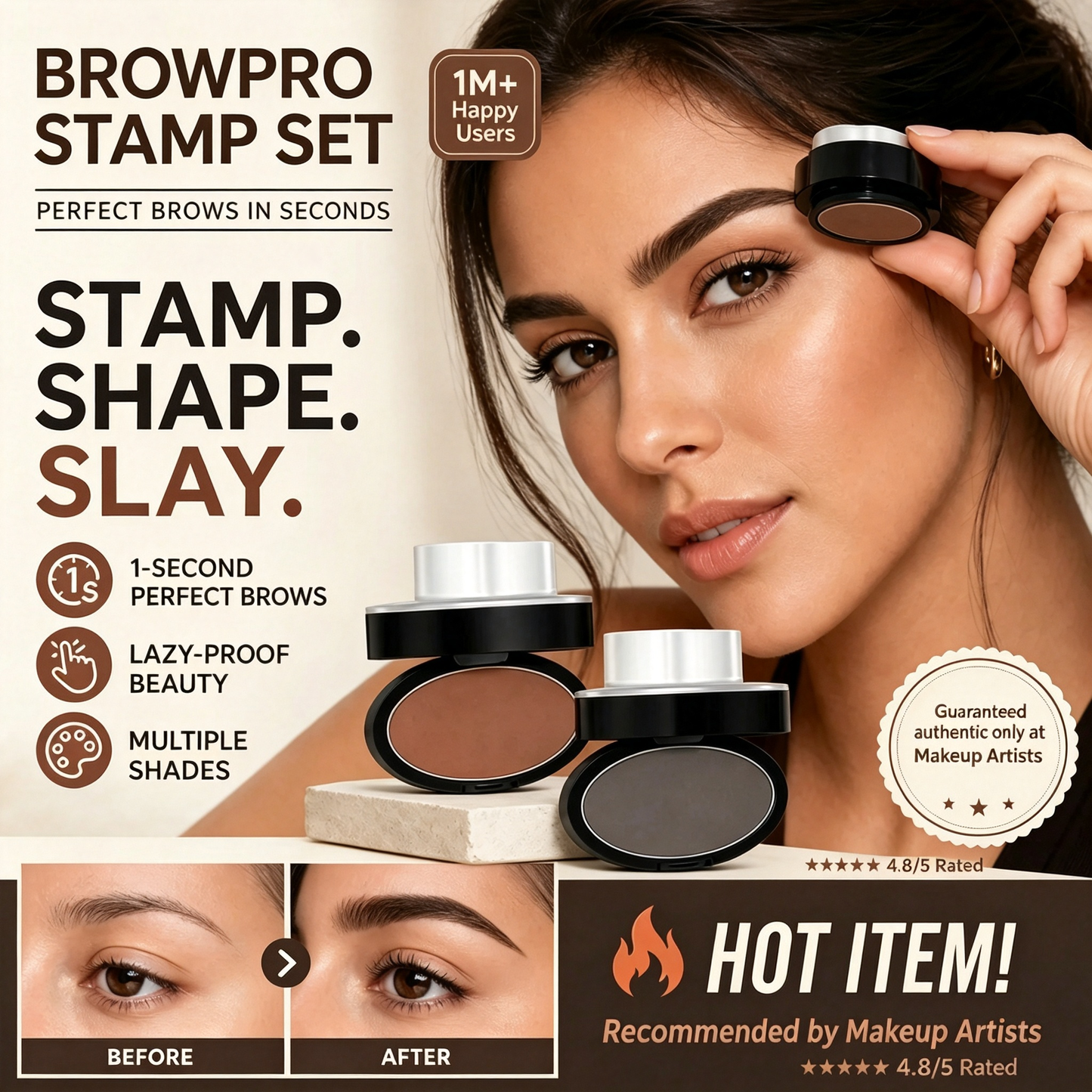 🔥50K+ Sold｜50% OFF Adjustable Eyebrow Stamp, Waterproof Two‑Color Brow Powder