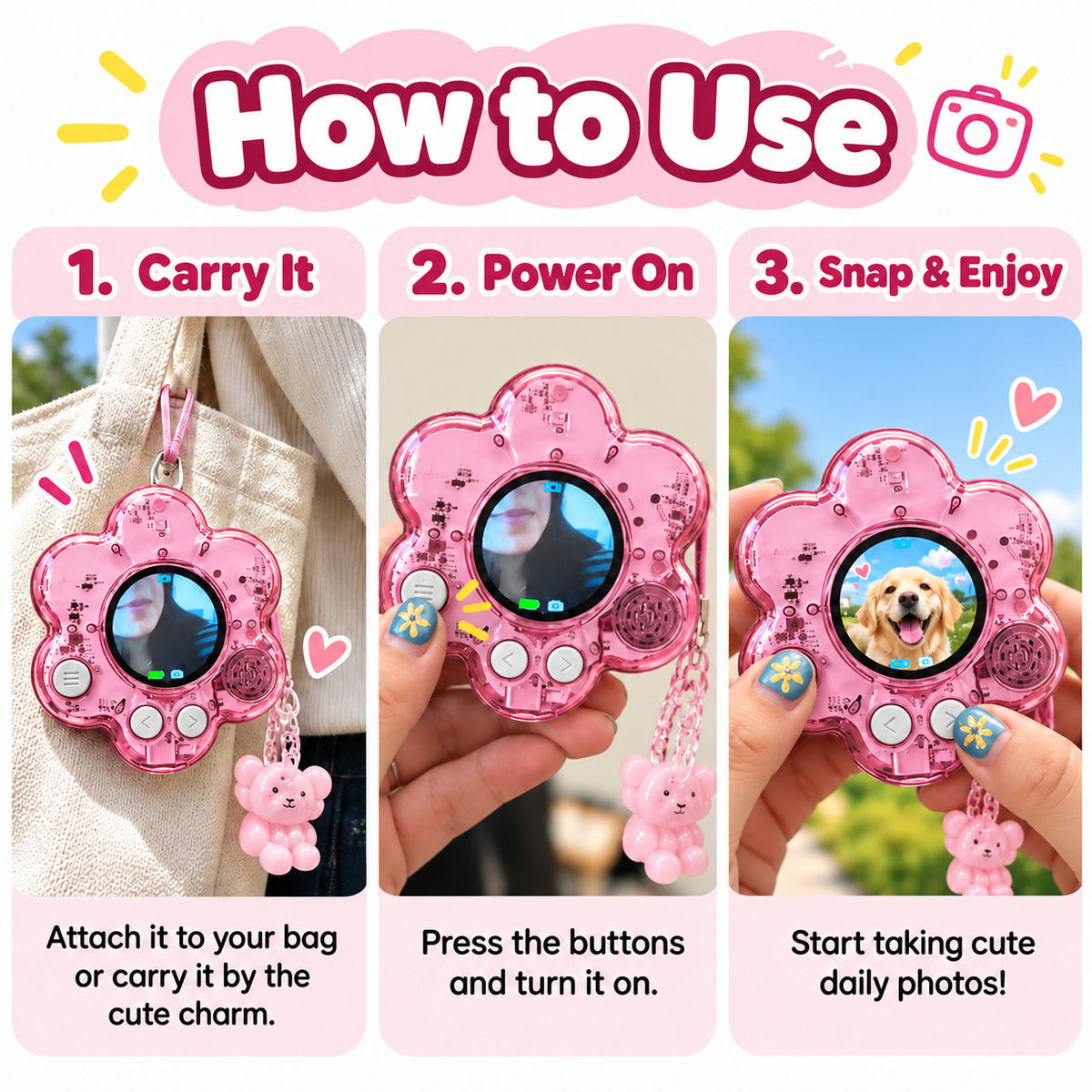 🔥Last Day 50% OFF🌸 Flower Mini Digital Camera | Photo + Video Bag Charm Camera