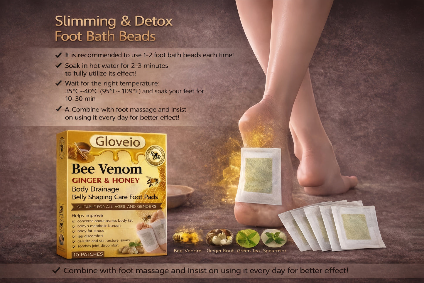 🔥Last Day 79% OFF! 🌿Gloveio™ Bee Venom Foot Patches (Set of 10)