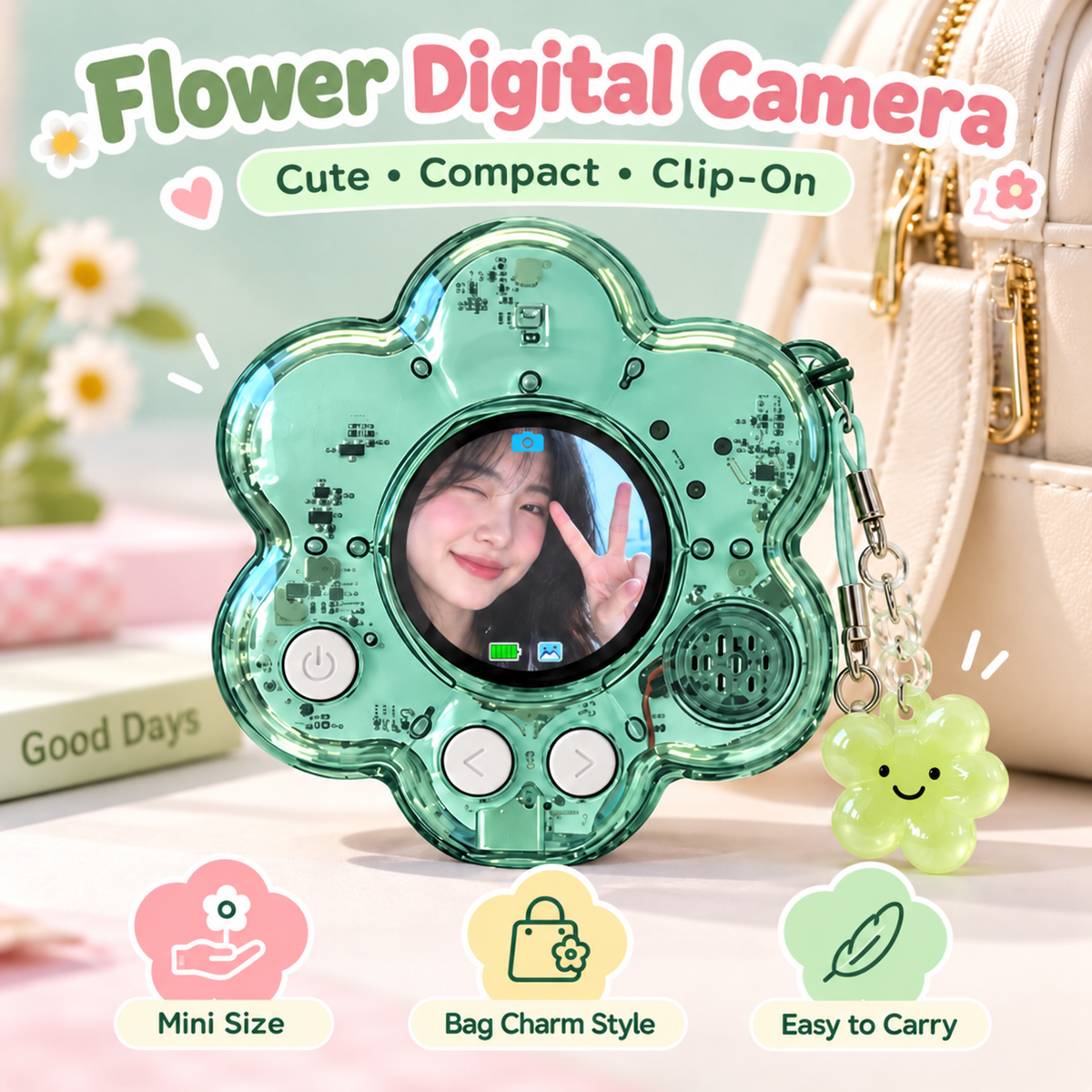 🔥Last Day 50% OFF🌸 Flower Mini Digital Camera | Photo + Video Bag Charm Camera